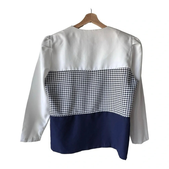 Women’s Quartz Vintage blazer front white blue navy button shoulder pad size 14. - Picture 14 of 16